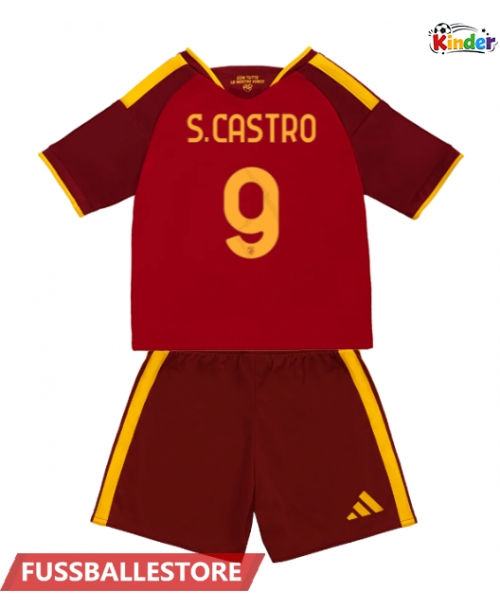Günstige AS Roma Santiago Castro #9 Heimtrikotsatz Kinder 2026-27 Kurzarm (+ Kurze Hosen)